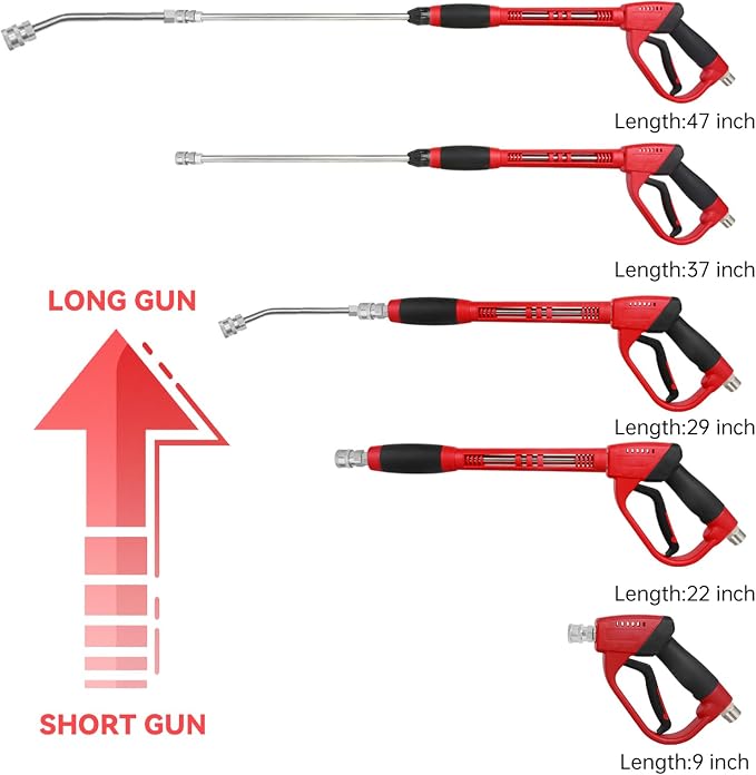 Upgraded Pressure Washer Gun with Extension Replacement Wand, M22 Fitting,7 Inch 30 Degree Curved Rod, 5 Nozzle Tips, 5000 PSI, 47 Inch