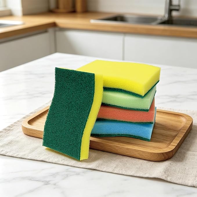 AIDEA Sponges Kitchen, 50-PK Heavy Duty Dish Sponge Kitchen, Scrub Sponges | Dish Sponges Stink-Free, Cleaning Dish Scrubber Sponges for Home & Restaurant, Bathroom, Bulk Sponges for Pots/ Pans 4 Colors