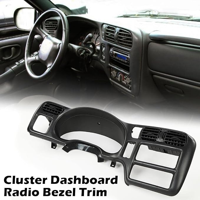 G-PLUS Dash Radio Trim Bezel Cover Single Din Compatible with 1998-2004 Chevy Blazer S10/GMC Jimmy Sonoma Dashboard Radio Panel (Black ABS Plastic)
