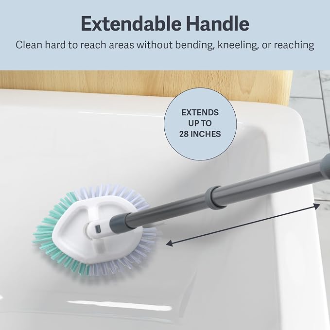 Casabella Tub & Tile Brush - Bathroom Cleaning Brush, Extendable Handle, All-Around Dual Bristles, Bristled Head, Non-Slip Grip