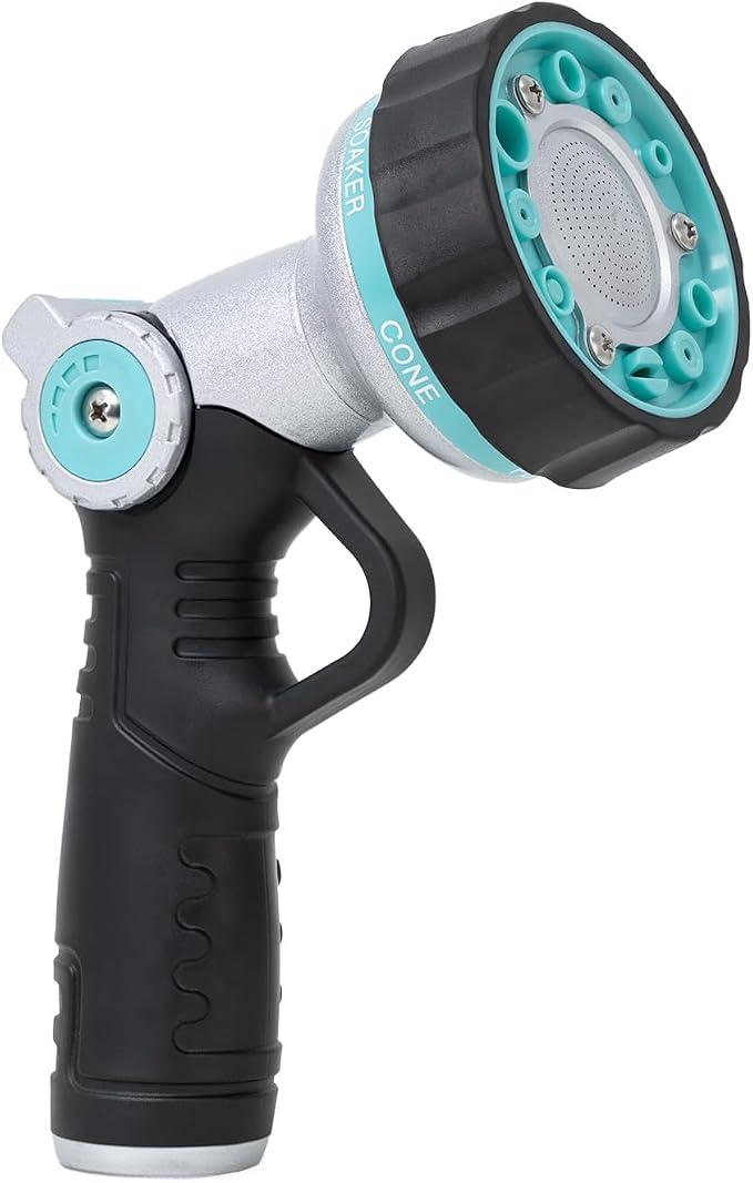 QUOBAS Garden Hose Nozzle Heavy Duty, Water Hose Sprayer Nozzle | 6 Adjustable Spray Patterns, Slip Resistant Hose Nozzle with Thumb Control for Watering Lawn, Car Wash, Pet Cleaning & Patio