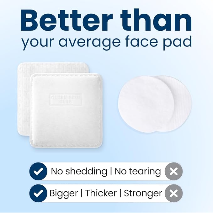 Clean Skin Club Clean² Pads 2.0 [NEW & Improved Edges] Guaranteed Not to Shed & Tear, Unique Triple Layers, Textured Side & Ultra Soft Side, Organic Disposable Cotton, Pair with Makeup Remover 2 Pack