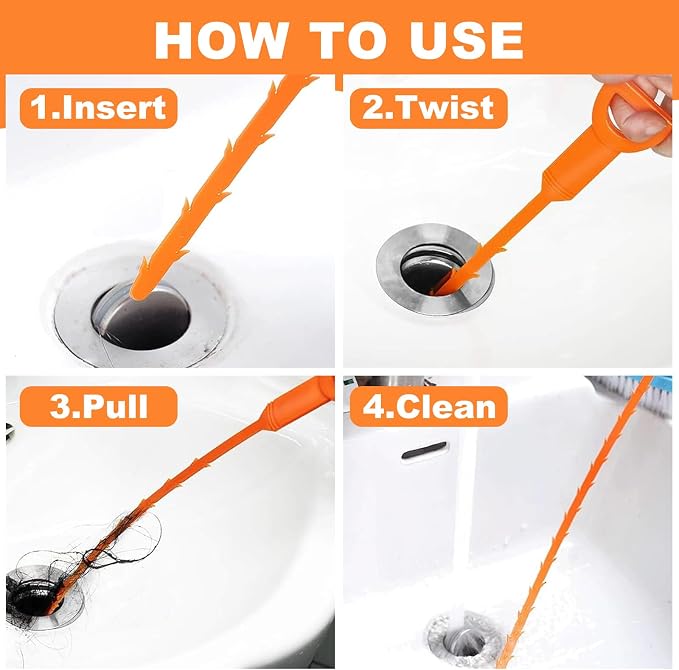 Drain Clog Remover, Effective Drain Snake Hair Drain Clog Remover, Ideal Drain Cleaner For Sinks, Showers, And Tubs - Flexible And Durable 6Pack 20inch Length For Easy Use.