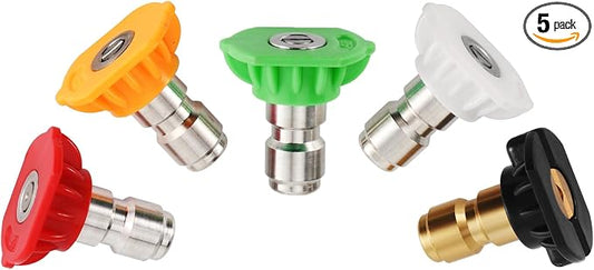 Pressure Washer Nozzle Tips 4500 PSI, Multiple Degrees,3.5GPM, 5Pcs | Pressure Washer Spray Nozzle Tips, 1/4 In Quick Connect, 0° 15° 25° 40° Soap Tip for Cleaning Car, Garden Road, Watering
