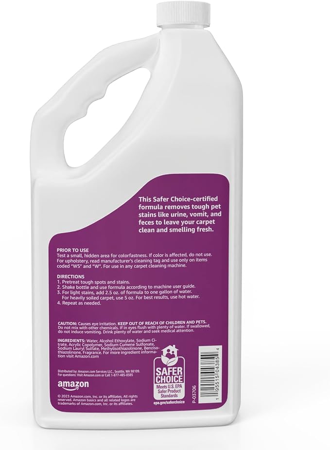 Amazon Basics Pet Stain & Odor Remover, Deep Cleaning Carpet Shampoo, Concentrated Formula, Eliminates Odors, Pet-Safe, Fresh Scent, 64 Fl Oz (Pack of 2)
