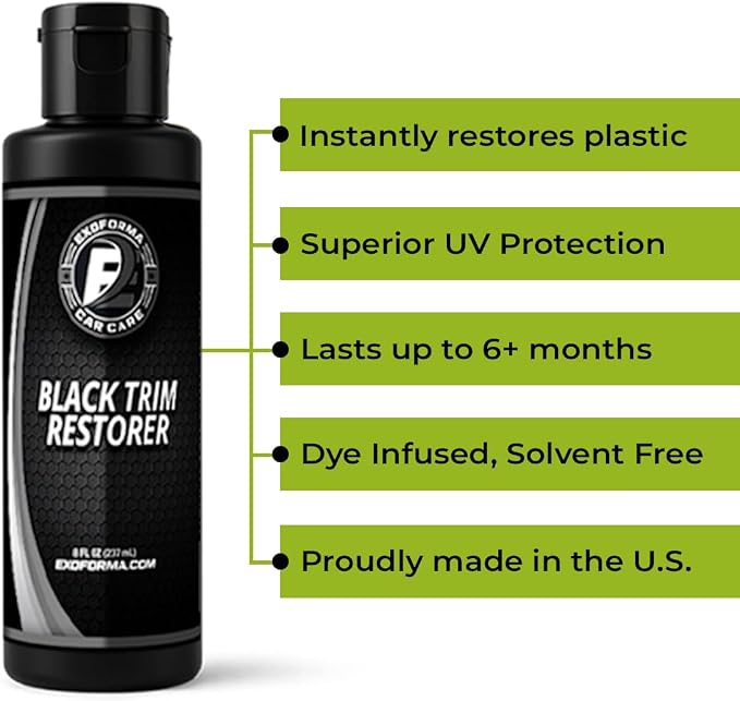 ExoForma Black Trim Restorer - Lasts 6+ Months, Dye Infused Waterproof Plastic Restorer for Cars - Perfect for Faded Bumpers, Trim & Vinyl on Jeeps, Truck Beds, Avalanches & ATVs | 4oz Kit
