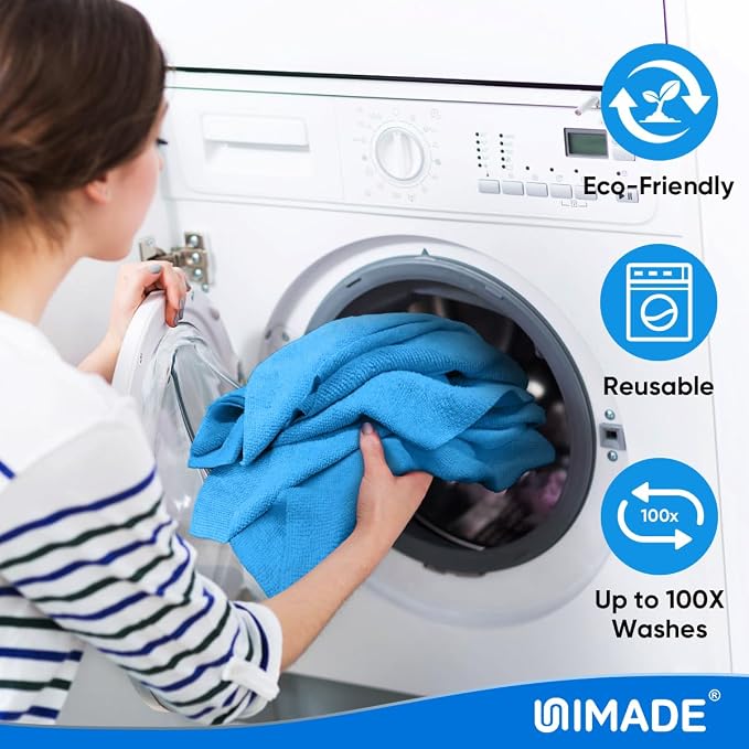 UNIMADE Shop Towels Rags, 150 Pack Reusable Shop Rags Bulk Microfiber Cleaning Cloth Lint Free Cleaning Towels for Car Kitchen Automotive Bar Mechanic Restaurant Garage, 11.5"x 11.5", Blue
