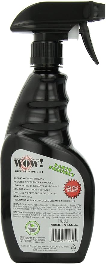 WOW! EZ FINISHES Wow! Stainless Steel Cleaner & Protectant, 16 Fl Oz (Pack of 6) | Stainless Steel Cleaner & Protectant, Protects Against Rust & Calcium, Resists Fingerprints, Streaking and Smudges