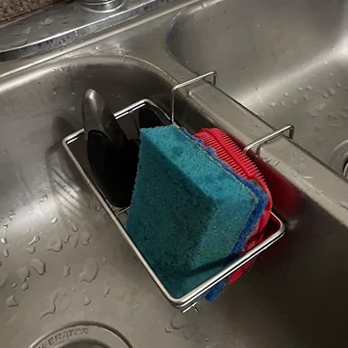 Kitchen Sponge Holder - JIANYI Stainless Steel Holder, Kitchen Sink Caddy, Dishwashing Liquid Drainer Rack - Sink Organizer for Sponge Brush Soap Towel and Sink Supplies