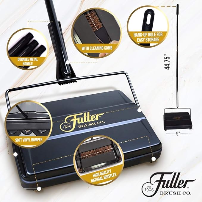 Fuller Brush 17034 Electrostatic Carpet & Floor Sweeper - 9" Cleaning Path - Lightweight - Ideal for Crumby Messes - Works On Carpets & Hard Floor Surfaces - Mettalic Silver