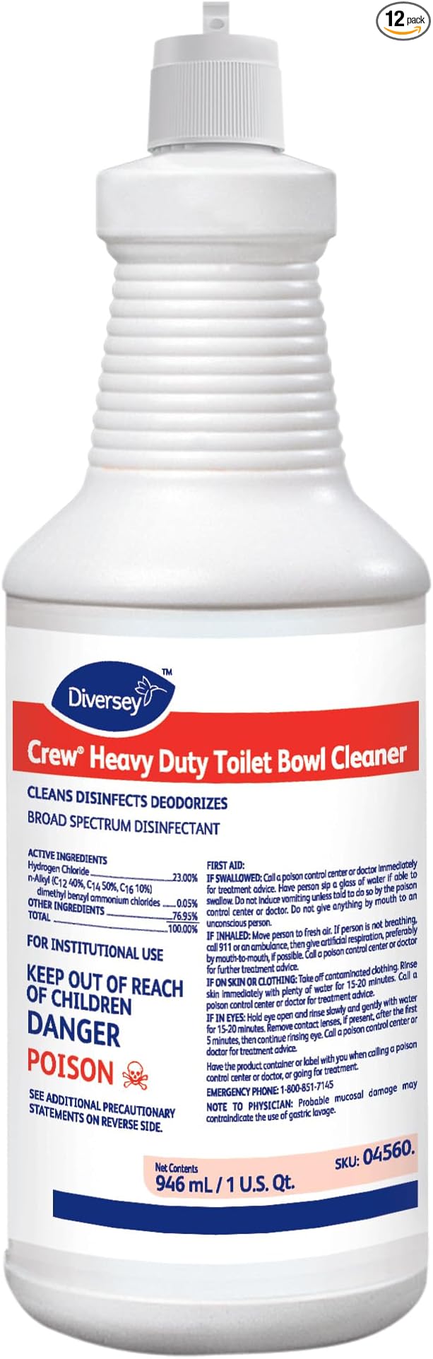 Diversey CREW Heavy Duty Toilet Bowl Cleaner | Rust Stains, Lime Scale, Uric Acid, Urinals, Commercial Restrooms, Clings Under Rim, Odor Control