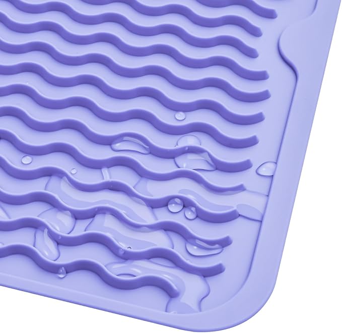 MicoYang Silicone Dish Drying Mat for Multiple Usage,Easy clean,Eco-friendly,Heat-resistant Silicone Mat for Kitchen Counter or Sink,Refrigerator or Drawer liner Light Purple M 12 inches x 12 inches