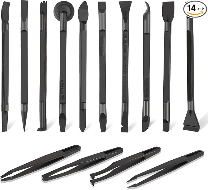 14 Pcs Plastic Crevice Cleaning Tool Car Detailing Spatula Set Black Scraper Tool Non-scratch Small Putty Knife Anti-static Tweezers for Tight Spaces
