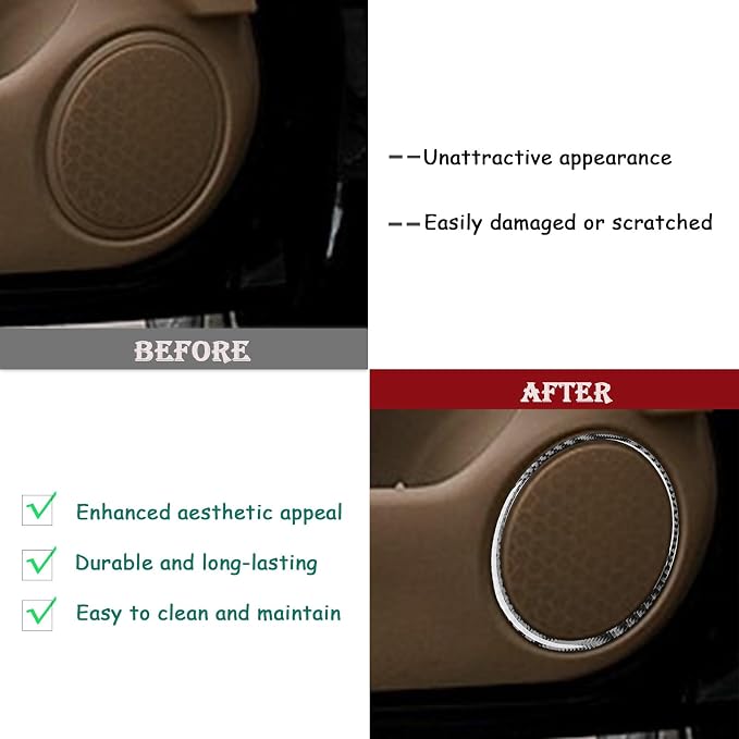 Real Carbon Fiber Trim for Honda Accord Accessories | for 2003 2004 2005 2006 2007，Door Audio Speaker Panel Ring Horn Frame Cover，Interior Dash Panel，Thick Overlay Sticker Decal