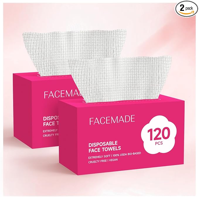 FACEMADE 240 Count (2 Packs) Face Towels Disposable | 20% More Than Others | Lint-free and Odor-free | Perfect for Remove, Cleanse and Dry