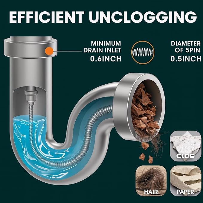 42 FT Drain Snake Hair Drain Clog Remover, Manual Or Powered, Plumbing Snake With Drill Adapte,Unclog Sink Drain Tool, Drain Auger for Toilet、Shower、Kitchen、Sink, No Auto Retract Or Feed, Red