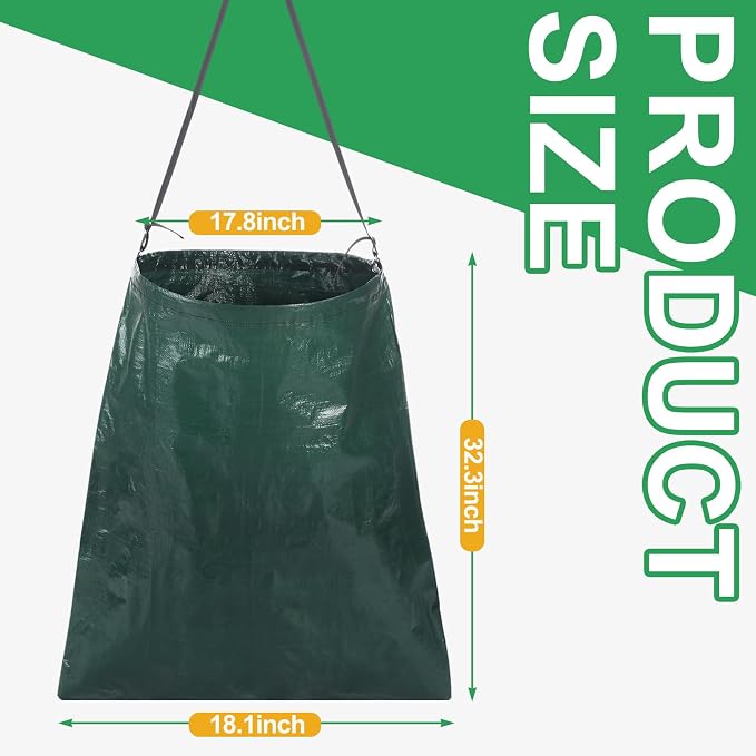 Faccito 1 Pack Litter Bag with Shoulder Strap Trash Pickup Bag Holder Lawn Leaf Chute Vinyl 4.45 Cubic Feet No Bending Portable Trash Picker Grabber for Patio Yard Garden (Green)