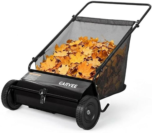 26 Inch Push Lawn Sweeper, Garden Lawn Sweeper Leaf and Grass Collector with 7 Cu.ft Mesh Bag, Adjustable Brush Height and 4 Spinning PP Brushes, Yard Sweeper for Leaves Grass Cleanup | with 7 Cu.ft Mesh Bag, Adjustable Brush Height and 4 Spinning PP B...