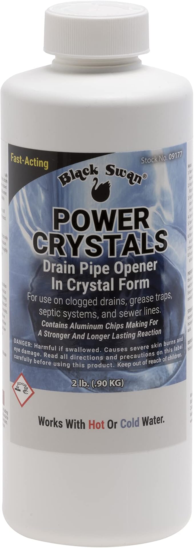 Black Swan 09177 Power Crystals Drain Opener, 2 lbs (32 oz) - Heavy Duty Crystal Formula for Cleaning Clogged Drain Pipes Due to Grease, Food Scraps - Safe for Plumbing & Septic Systems