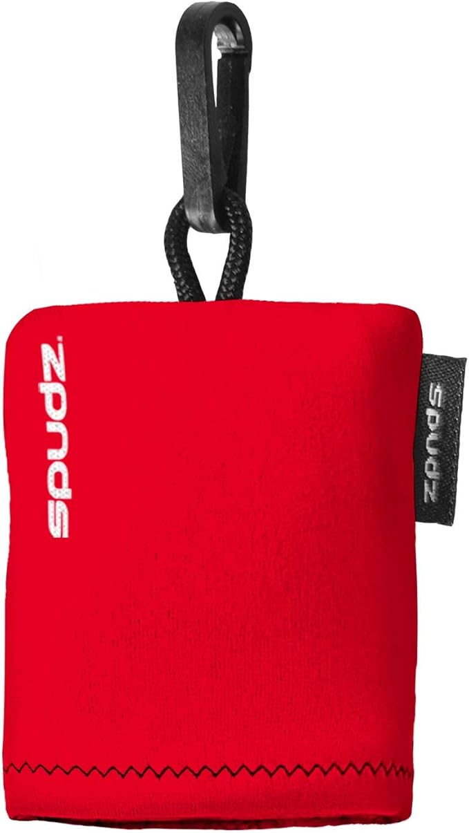 SPUDZ Classic Microfiber Lens Cleaner – Clip-On Pouch, Washable – for Binoculars, Scopes, Glasses, Screens | Classic | Red, 10 x 10 Inch