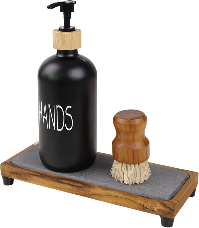 HTB Teak Instant Sink Caddy Organizer, Absorbing Stone Bathroom Tray Grey | Teak, Keep Dry, Caddy Organizer, Water Absorbing Stone, Non-Slip, Bathroom, Quick Drying, Grey