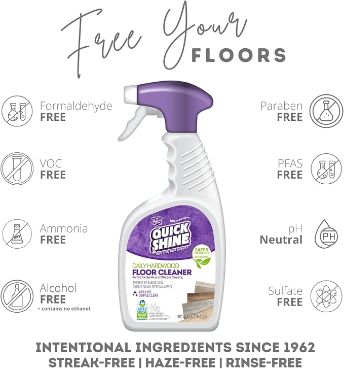 Quick Shine Hardwood Floor Cleaner 24 oz-6 Pk, Streak-Free, No Residue | Powered by Baking Soda, Fresh Island Essence, pH Neutral, No Rinse, PFAS & Ammonia Free, EPA Safer Choice Made in USA