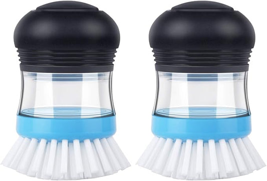 MR.SIGA Soap Dispensing Palm Brush, Kitchen Brush for Dish Pot Pan Sink Cleaning, Pack of 2, Navy/Blue