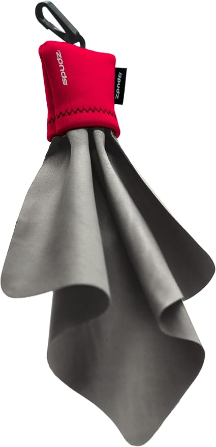 SPUDZ Classic Microfiber Lens Cleaner – Clip-On Pouch, Washable – for Binoculars, Scopes, Glasses, Screens | Classic | Red, 6 x 6 Inch