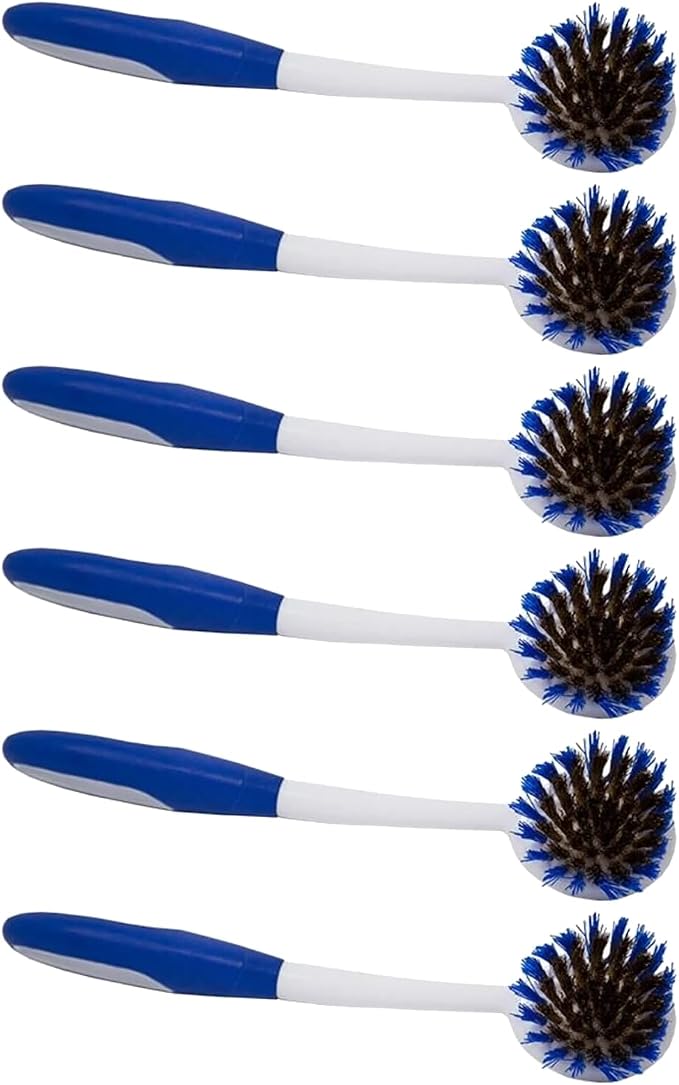 LOLA Pro Pot N' Pan Brush, 6 Pack, Abrasive Cleaning, Poly & Brass Wire Bristles, Comfort Rubber Grip, Use for Caked-On & Baked-On Messes