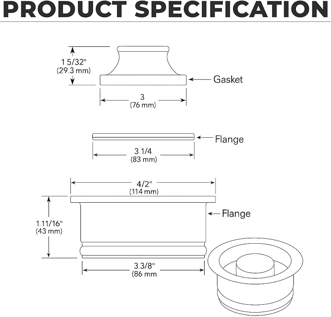 Garbage Disposal Flange Drain with Water Stopper- Universal Matte Black Stainless Steel Flange Fit 3-1/2 Inch Kitchen Sink Hole for Easy New Installation or as a Replacement Accessories Kit