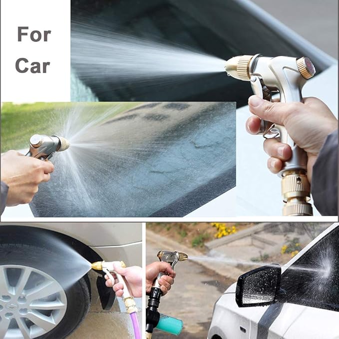FANHAO Upgraded 100% Metal Garden Hose Nozzle Heavy Duty, High Pressure | Rustproof Water Nozzle Leak Proof, Hands-Free Lock, 4 Adjustable Patterns Sprayer for Watering Plant, Washing Car, Patio, Pet