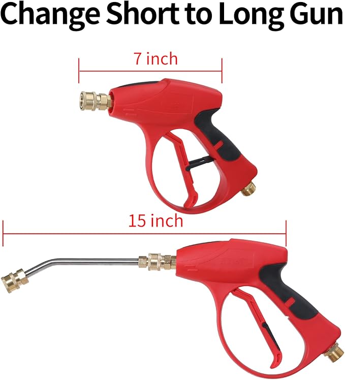 Sooprinse Short Pressure Washer Gun 3000 PSI, 7 Inch Replacement Extension Curved Wand, 5 Nozzle Tips, M22-14 Inlet