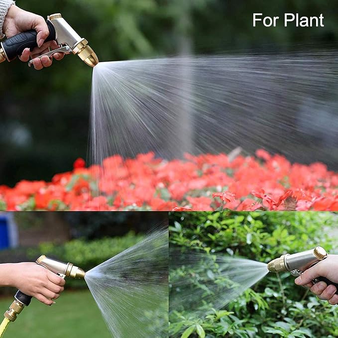 FANHAO Metal Water Hose Nozzle Heavy Duty, High Pressure, Leak Proof | Rustproof Zinc Alloy Full Brass Nozzle, Ergonomic Non-Slip Grip, Lockable Trigger, 4 Spray Patterns for Plant, Car & Pet