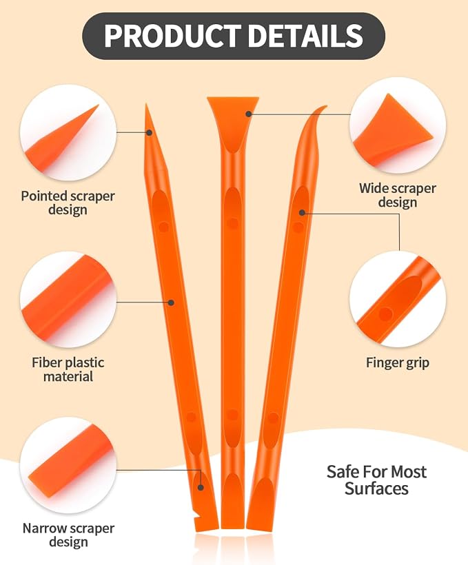 12 PCS Carbon Fiber Plastic Scrapers Tool, Non-Scratch Scraper Tool for Tight Spaces, Multi-Purpose Label Scraper Pen-Shaped, for Car Cleaning Supplies, Kitchen, Crevices, Stains (Orange)