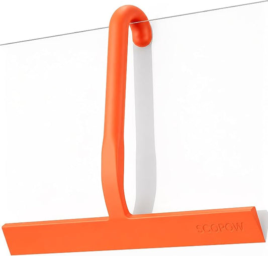 10 Inch Silicone Shower Squeegee for Glass Doors, Streak-Free, Orange | No-Squeak Silicone Blade, Ergonomic Round Grip and Built-In Hook for Quick Daily Cleaning of Shower Glass, Tile and Windows