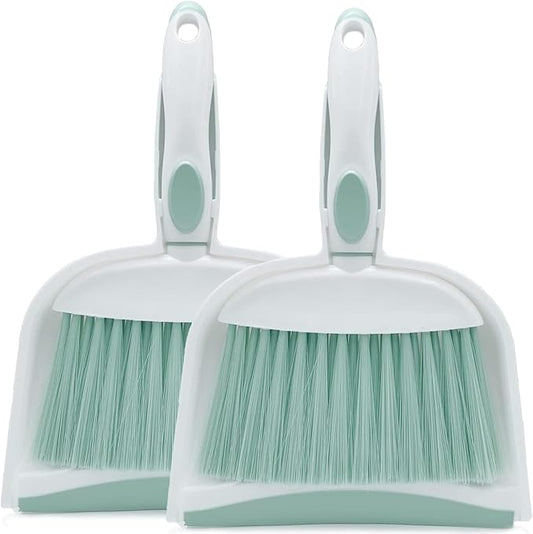 Dust pan, Mini Dustpan and Brush Set, Small Broom and Dustpan Set, Small Hand Broom and dust pan Set, Whisk Broom, Dust pan and Brush for Desk, Table, Home, Kitchen (Light Green 2pcs)