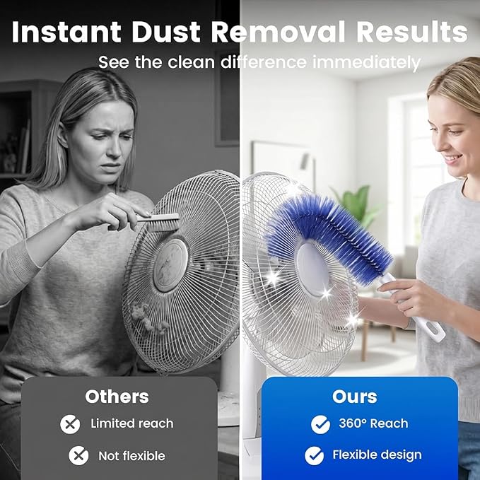 Fan Cleaning Brush, Bendable Microfiber Head, Microfiber Duster for Electric Fan and Blind, Reusable Dust Remover Washable ldeal for Electric Fans Air Conditioning, Home Car Vents, Curtain (Gray 1PC)