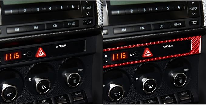 Red Real Carbon Fiber Accessories Hazard Light Button Panel Frame Decorative Decals Car Trim Stickers Compatible with Subaru BRZ/Scion FR-S/Toyota 86 2016 2017 2018 2019 2020