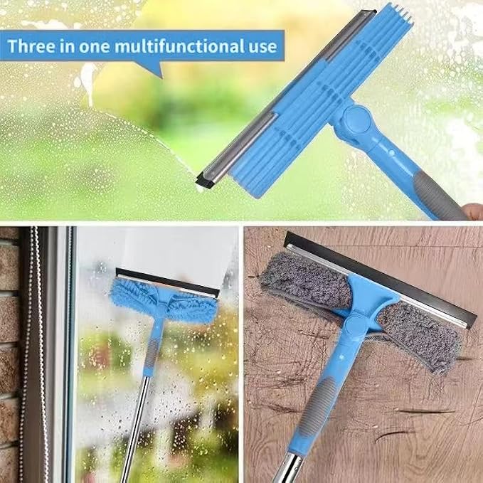 2-in-1 Window Cleaner Tool, 68'' Squeegee for Window Cleaning | Extension Pole, Scrubber with Rotating Head, Streak-Free Squeegee, Thickened Stainless Steel, In/Outdoor Washing Equipment
