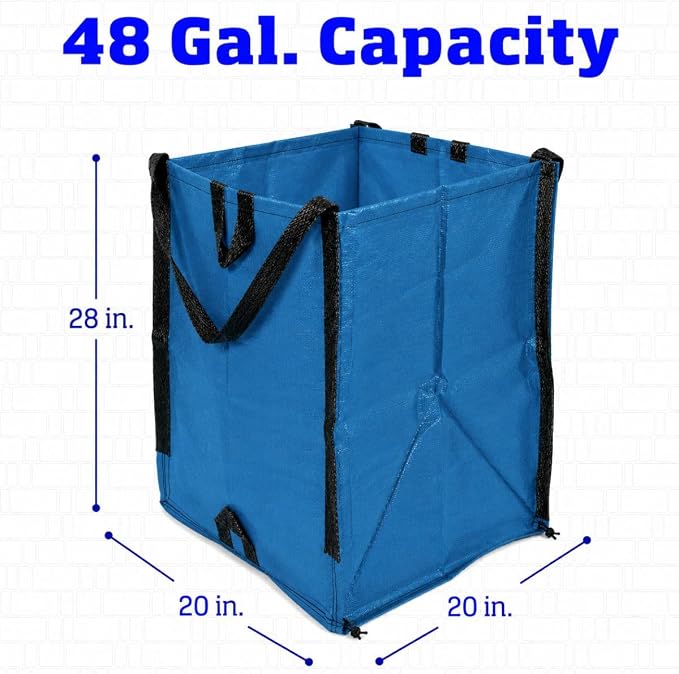 DURASACK Heavy Duty Home and Yard Bags 48-Gallon Reusable Self-Standing Lawn and Leaf Bags Garbage Can with Reinforced Handles, Ocean Blue, 3 Pack