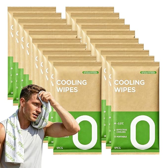 Disposable Cooling Wipes Instant Ice Towel (Green, 20PCS) | Extra Large Size, Individually Wrapped, Moisture Activated, Hiking & Camping, Gym & Sports