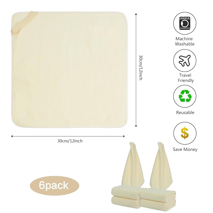 SINLAND Microfiber Facial Cloths Fast Drying Washcloth 12inch x 12inch Absorbent Face Wash Cloth Soft Makeup Remover Cloths
