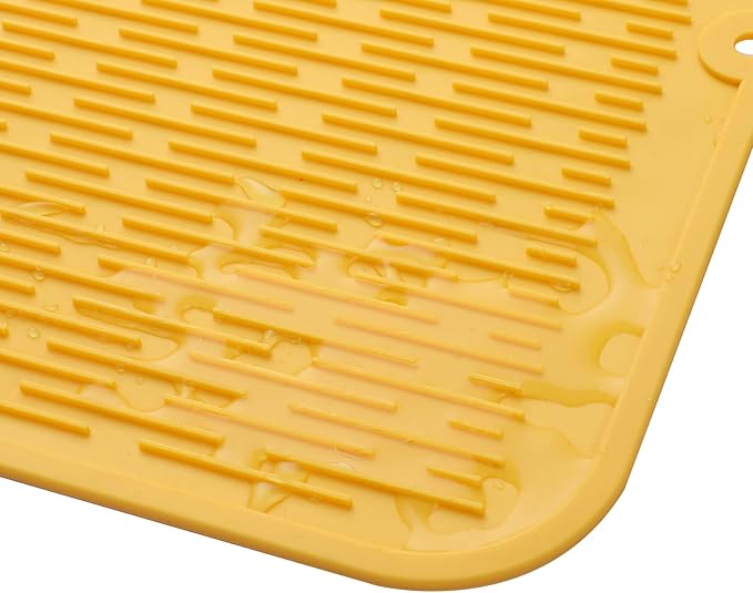 MicoYang Silicone Dish Drying Mat for Multiple Usage,Easy clean,Eco-friendly,Heat-resistant Silicone Mat for Kitchen Counter or Sink,Refrigerator or Drawer Liner Yellow 2XL 24 inches x 18 inches