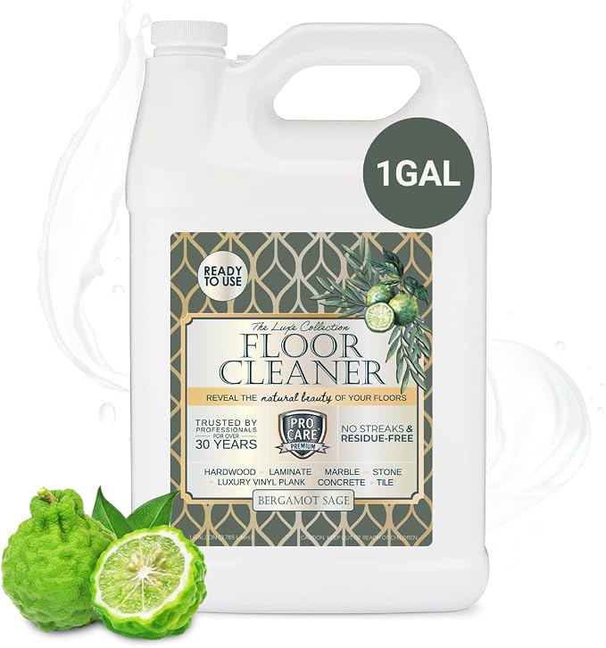 ProCare Bergamot Sage Floor Cleaner (Made in USA) | Vinyl, Wood, Tile, Stone & Laminate Floor Cleaner For Mopping, Household Supplies, Cleaning Solution For Kitchen & Bathroom - 1 Gal (128 Fl Oz)
