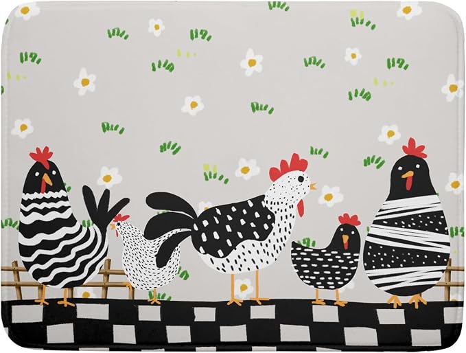 Black Rooster Dish Drying Mat for Countertop 18x24 Inches Buffalo Plaid Microfiber Drainer Rack Pads Fast Dry Dishes Mats Kitchen Accessories