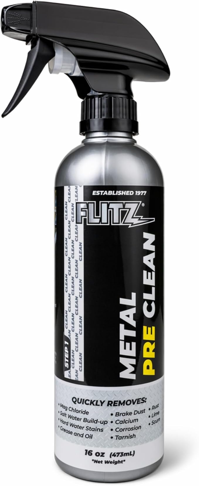 FLITZ Metal Pre-Clean - 16oz of USA-Made Stainless Steel Cleaner Spray - Works on Aluminum, Brass, Copper, & More - Tarnish, Rust Remover for Metals - Non-Abrasive Aluminum Deoxidizer (1 Pack)