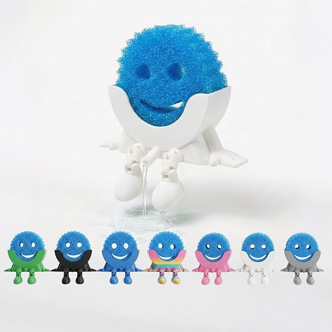 Creative Drainage Sponge Holder: Traceless Glue, 3D Printed Funny Kitchen Sink Holder, Keeps Sponge Dry – for Scrub Daddy (1, White)