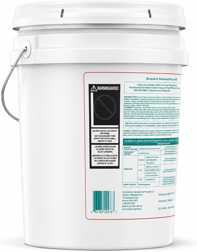 Benefect Botanical Decon 30 Disinfectant Cleaner, Light Lemon & Thyme Scent, 5 Gallon Pail