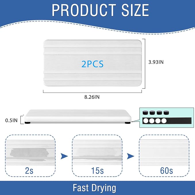 2PCS Water Absorbing Stone Tray,Quick Drying Stone Sink Tray,Water Absorbent Diatomite Coasters for Bathroom Counter and Kitchen Sink, Used for Hand Soap Dish Cosmetic Bottles Toothbrush Holders