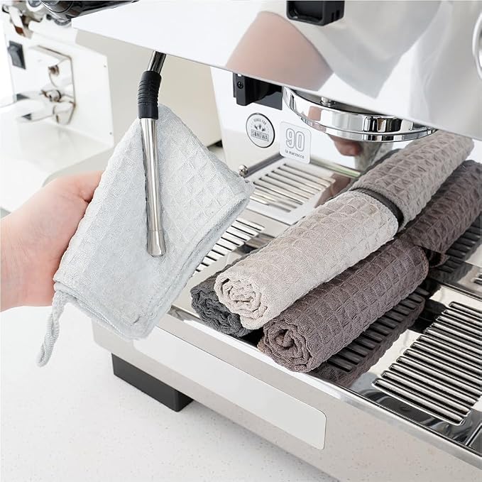 watchget Barista Microfiber Cloths 4 Pack (12"x12") | Professional Cleaning Towels for Espresso Machines, Steam Wands & Countertops Essential Coffee Bar Accessories